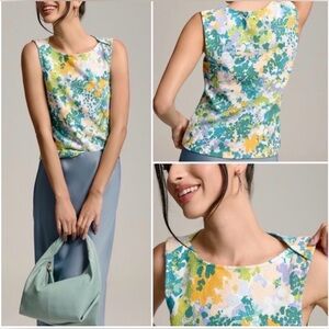 Anthropologie Maeve Floral Tank Top Scoop Neck Feminine Summer Tropical